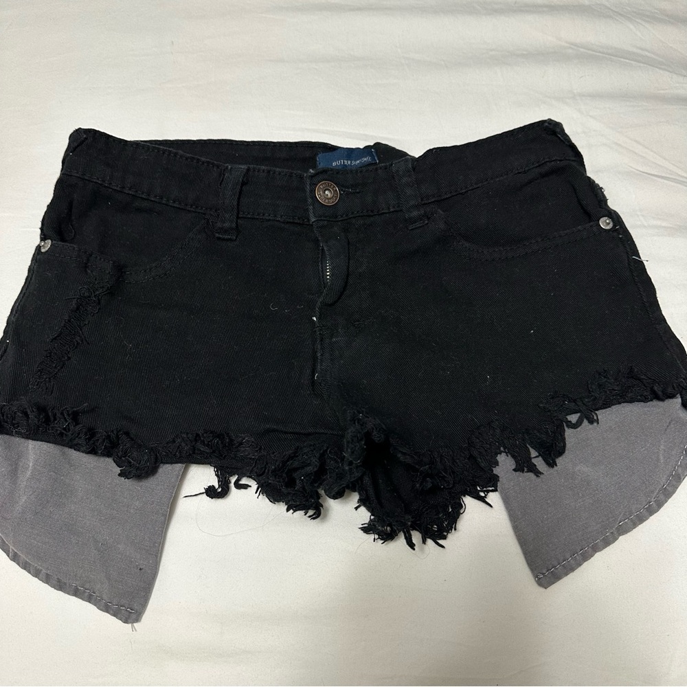 Butter Black Jean Shorts Frayed Hem